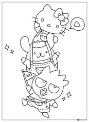Pompompurin Coloring Page with Badtz Maru and Hello Kitty