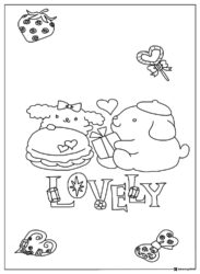 Pompompurin Coloring Page with friends gifts and Lovely text