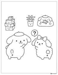 Pompompurin Coloring Page with gifts and a poodle friend