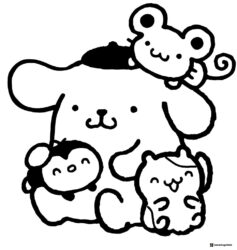 Pompompurin Coloring Page with small friends on top and side
