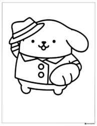 Pompompurin Coloring Sheet in a trench coat and fedora