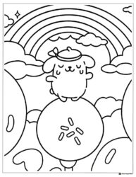 Pompompurin Coloring Sheet on a mushroom with a rainbow