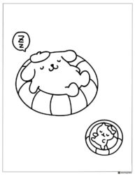 Pompompurin Coloring Sheet sleeping on a floatie