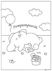 Pompompurin Coloring Sheet sleeping with friend and balloon