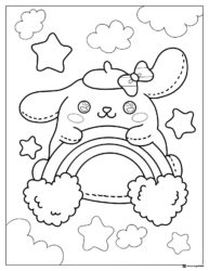 Pompompurin Coloring Sheet with bow rainbow and stars