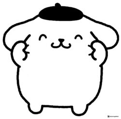 Pompompurin Coloring Sheet with hands by face smiling