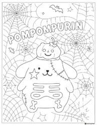 Pompompurin Halloween coloring page in skeleton costume