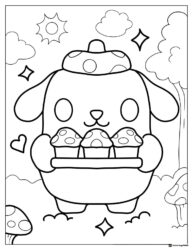 Pompompurin Holding Mushrooms Coloring Page