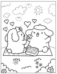 Pompompurin and Friend Picnic Coloring Page
