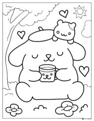 Pompompurin and cookie coloring page with hearts