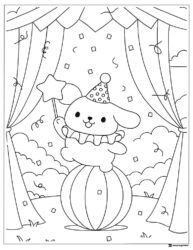 Pompompurin circus coloring page balancing on a ball