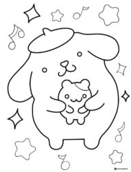 Pompompurin coloring page holding a small teddy bear