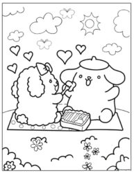 Pompompurin coloring page with Macaroon and hearts