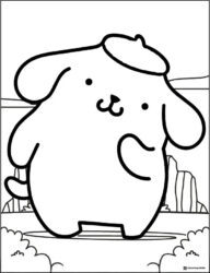 Pompompurin coloring page with desert landscape