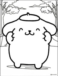 Pompompurin coloring sheet in outdoor scene