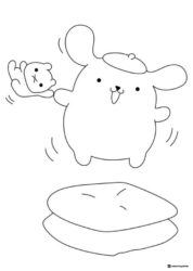 Pompompurin jumping onto cushions with a friend
