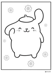 Pompompurin simple coloring page with flowers