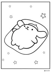Pompompurin sleeping on a pillow with surrounding stars