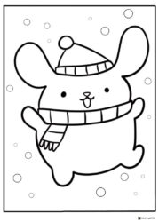 Pompompurin winter coloring page with hat and scarf