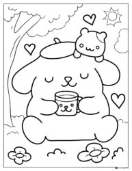 Pompompurin with Coffee and Bear Coloring Sheet 1