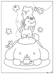 Pompompurin with friends stacked on head