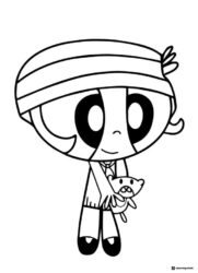Powerpuff Girl Coloring Page Holding a Toy