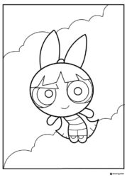 Powerpuff Girl Coloring Page with Clouds