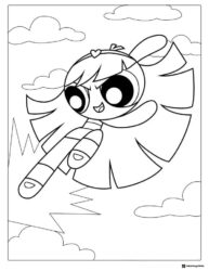 Powerpuff Girl flying among clouds Coloring Page