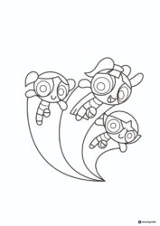 Powerpuff Girls Coloring Page Flying Together