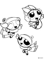 Powerpuff Girls Coloring Page in Winter Outfits