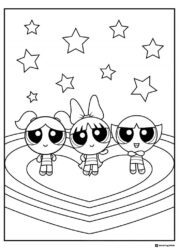 Powerpuff Girls Coloring Page in a Heart with Stars
