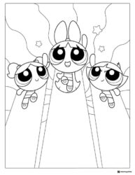 Powerpuff Girls Coloring Page with Beams and Stars