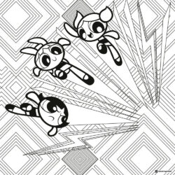 Powerpuff Girls Coloring Page with Geometric Background