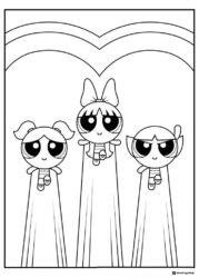 Powerpuff Girls Coloring Page with Heart Arch