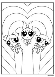 Powerpuff Girls Coloring Page with Heart Background
