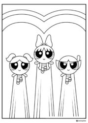 Powerpuff Girls Coloring Page with Heart Border