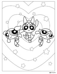Powerpuff Girls Coloring Page with Heart and Stars
