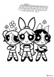 Powerpuff Girls Coloring Page with Logo and Flowers