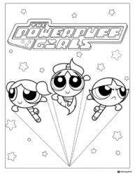 Powerpuff Girls Coloring Page with Logo and Stars