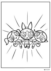 Powerpuff Girls Coloring Page with Radiant Lines