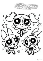 Powerpuff Girls Coloring Page with Stars and Sparkles