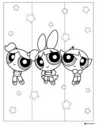 Powerpuff Girls Coloring Page with Vertical Lines and Stars