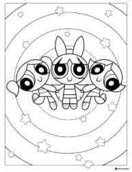 Powerpuff Girls Coloring Sheet with Circular Stars