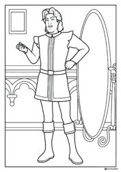 Prince Charming Coloring Page Posing by a Mirror