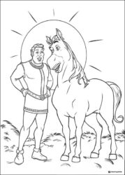 Prince Charming and Donkey in front of the sun