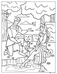 Prince Phillip and Aurora in Forest Coloring Page