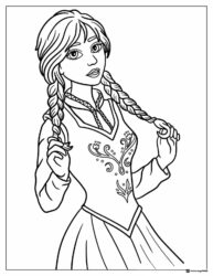 Princess Anna Braids Coloring Page with Freckles