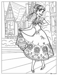 Princess Anna Dancing Coloring Page in Village