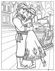 Princess Anna and Kristoff Embrace Coloring Sheet