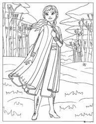 Princess Anna in Forest Coloring Page with Cape